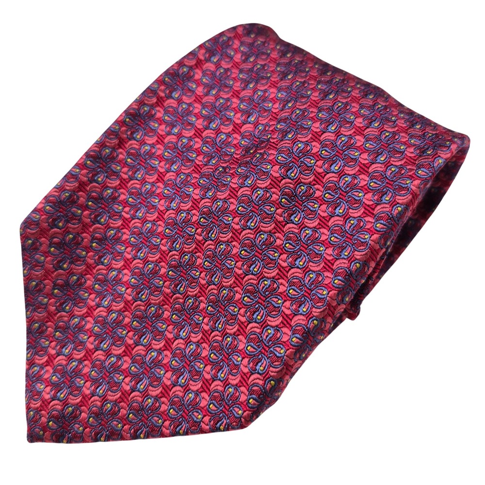 Hickey Freeman Tie Mens Red Floral Geometric Silk Necktie Wedding Groomsman